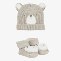 Mayoral Newborn Hats*Beige Cotton Bear Baby Hat Set