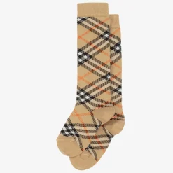 Burberry Socks|Socks*Beige Cotton Checked Knee Socks