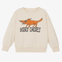 Bobo Choses Tops*Beige Cotton Fox Print Sweatshirt