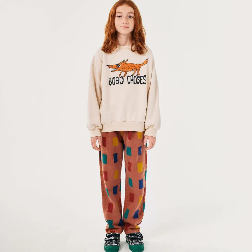 Bobo Choses Tops*Beige Cotton Fox Print Sweatshirt