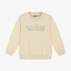 Moschino Baby Tops*Beige Cotton Gingham Logo Sweatshirt