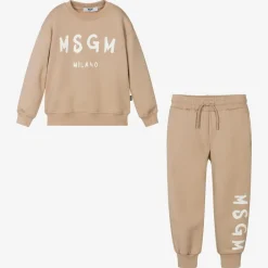 MSGM Tracksuits|Tracksuits*Beige Cotton Jersey Tracksuit