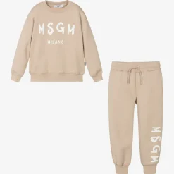 MSGM Tracksuits|Tracksuits*Beige Cotton Jersey Tracksuit