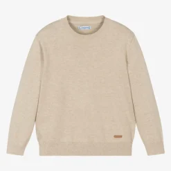 Mayoral Tops*Beige Cotton Knitted Sweater