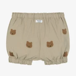 Donsje Shorts|Shorts*Beige Embroidered Cotton Teddy Bear Shorts DustyGreen