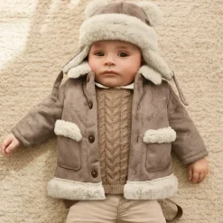 Mayoral Newborn Coats & Jackets*Beige Faux Suede Baby Coat