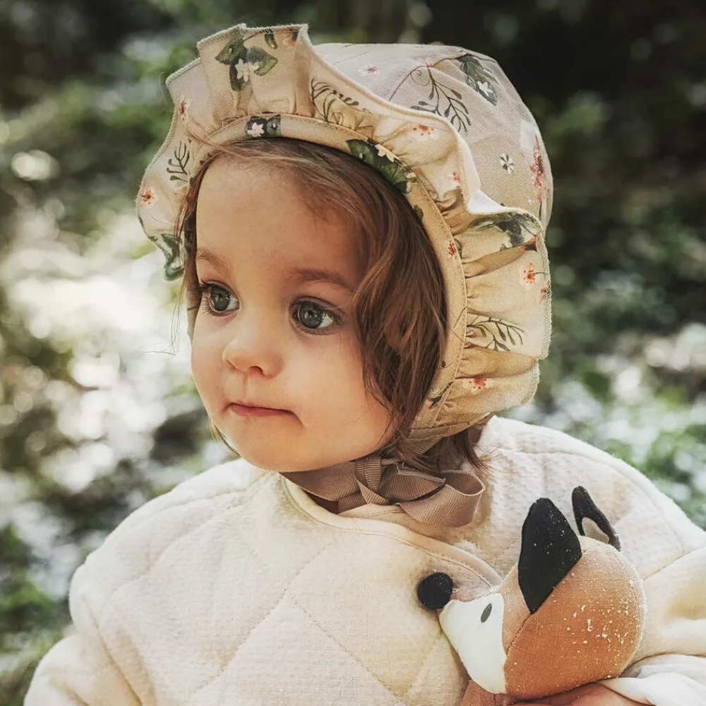 Elodie Hats*Beige Floral Cotton Bonnet