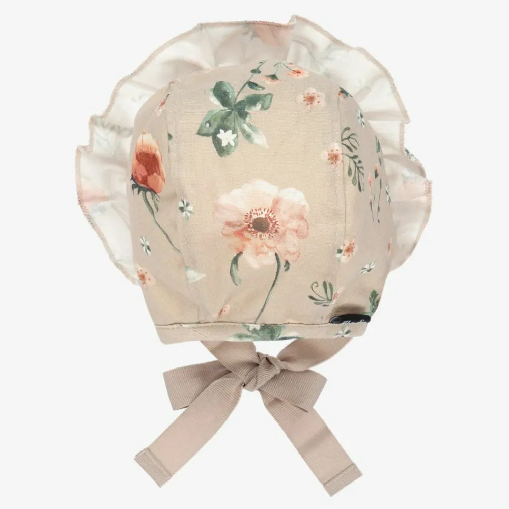 Elodie Hats*Beige Floral Cotton Bonnet