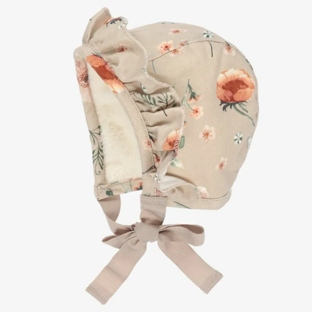 Elodie Hats*Beige Floral Cotton Bonnet
