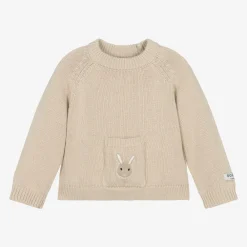 Donsje Tops*Beige Knitted Cotton Bunny Sweater Macaroon