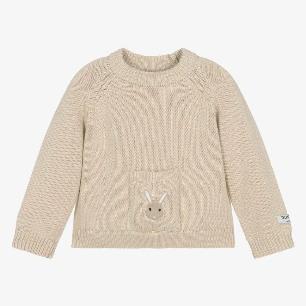 Donsje Tops*Beige Knitted Cotton Bunny Sweater Macaroon
