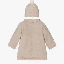 Mayoral Newborn Coats & Jackets*Beige Knitted Cotton Pram Coat & Hat Set