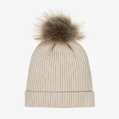 Babidu Hats|Hats*Beige Knitted Pom-Pom Hat