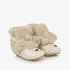 Donsje Pre Walkers|Pre Walkers*Beige Leather & Faux Fur Poodle Pre-Walkers LightBeige