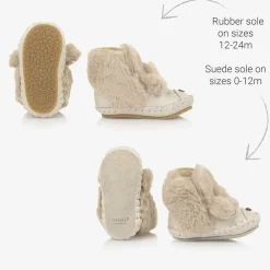 Donsje Pre Walkers|Pre Walkers*Beige Leather & Faux Fur Poodle Pre-Walkers LightBeige
