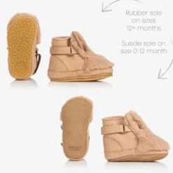 Donsje Pre Walkers|Pre Walkers*Beige Leather & Faux Fur Pre-Walkers WarmBeige