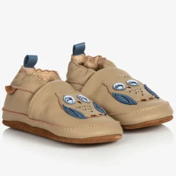 EN FANT Slippers|Slippers*Beige Leather Owl Slippers