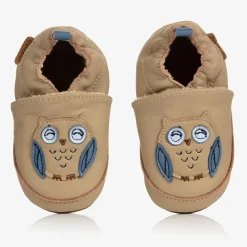 EN FANT Slippers|Slippers*Beige Leather Owl Slippers
