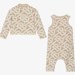 Burberry Gifts|Babysuits*Beige Monogram Baby Romper Gift Set