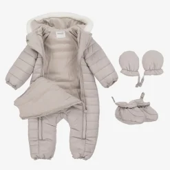 Mayoral Newborn Snowwear|Snowwear*Beige Padded Teddy Snowsuit