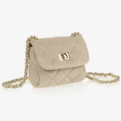 Milledeux Bags*Beige Velvet Quilted Bag (13cm)
