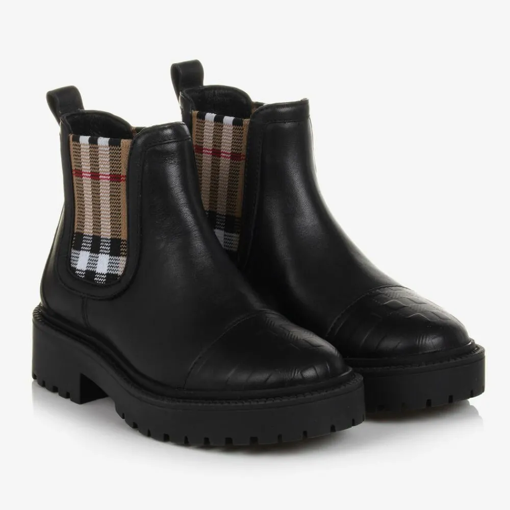 Burberry Boots*Black & Beige Vintage Check Chelsea Boots