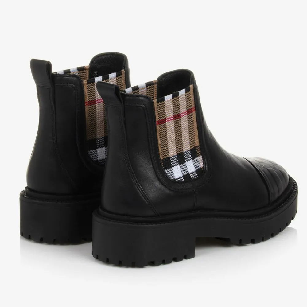 Burberry Boots*Black & Beige Vintage Check Chelsea Boots