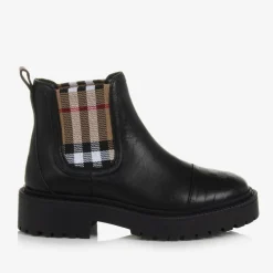 Burberry Boots*Black & Beige Vintage Check Chelsea Boots