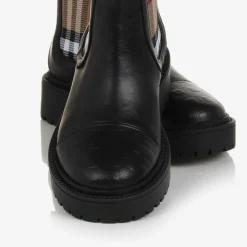 Burberry Boots*Black & Beige Vintage Check Chelsea Boots