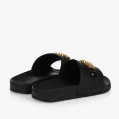 Moschino Kid-Teen Sliders|Sliders*Black & Gold Metal Logo Sliders
