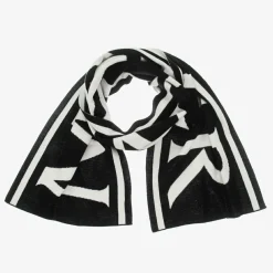 Moncler Enfant Scarves|Scarves*Black & Ivory Logo Wool Scarf