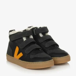 VEJA Trainers*Black & Yellow Leather V-10 Trainers