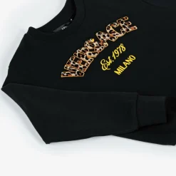 Versace Tops*Black Cotton Leopard Print Logo Sweatshirt