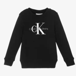Calvin Klein Tops*Black Cotton Monogram Logo Sweatshirt