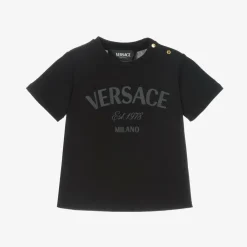 Versace Tops*Black Cotton Wild Barocco T-Shirt