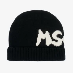 MSGM Hats*Black Knitted Cotton Beanie Hat