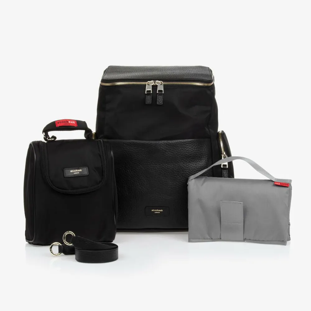 Storksak Gifts*Black Leather Alyssa Changing Bag (38cm)