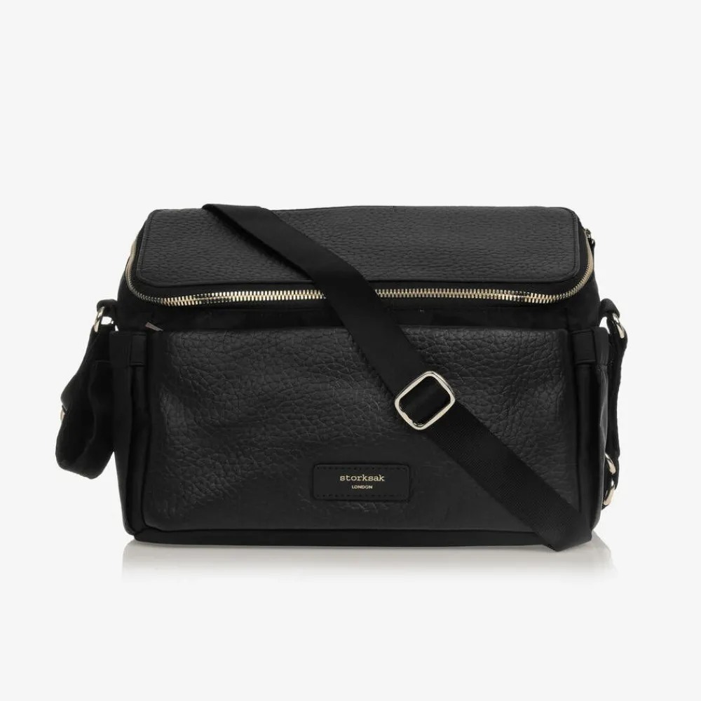Storksak Gifts*Black Leather Alyssa Stroller Organiser Bag (27cm)