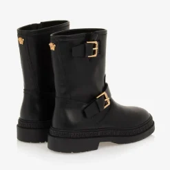 Versace Boots*Black Leather Medusa & Greca Boots