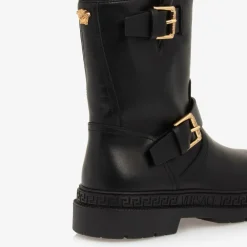 Versace Boots*Black Leather Medusa & Greca Boots