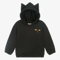 Mini Rodini Tops*Black Organic Cotton Cat Hoodie