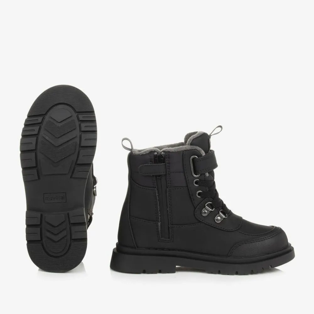Mayoral Boots|Boots*Black Waterproof Faux Leather Boots