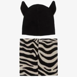 Molo Hats*Black Wool Knit Zebra Hat & Snood Set