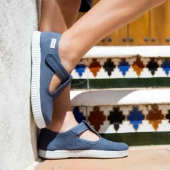 Pisamonas Bar Shoes|Bar Shoes*Blue Canvas T-Bar Shoes