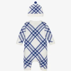Burberry Gifts|Babysuits*Blue Check Wool & Cashmere Babysuit Set