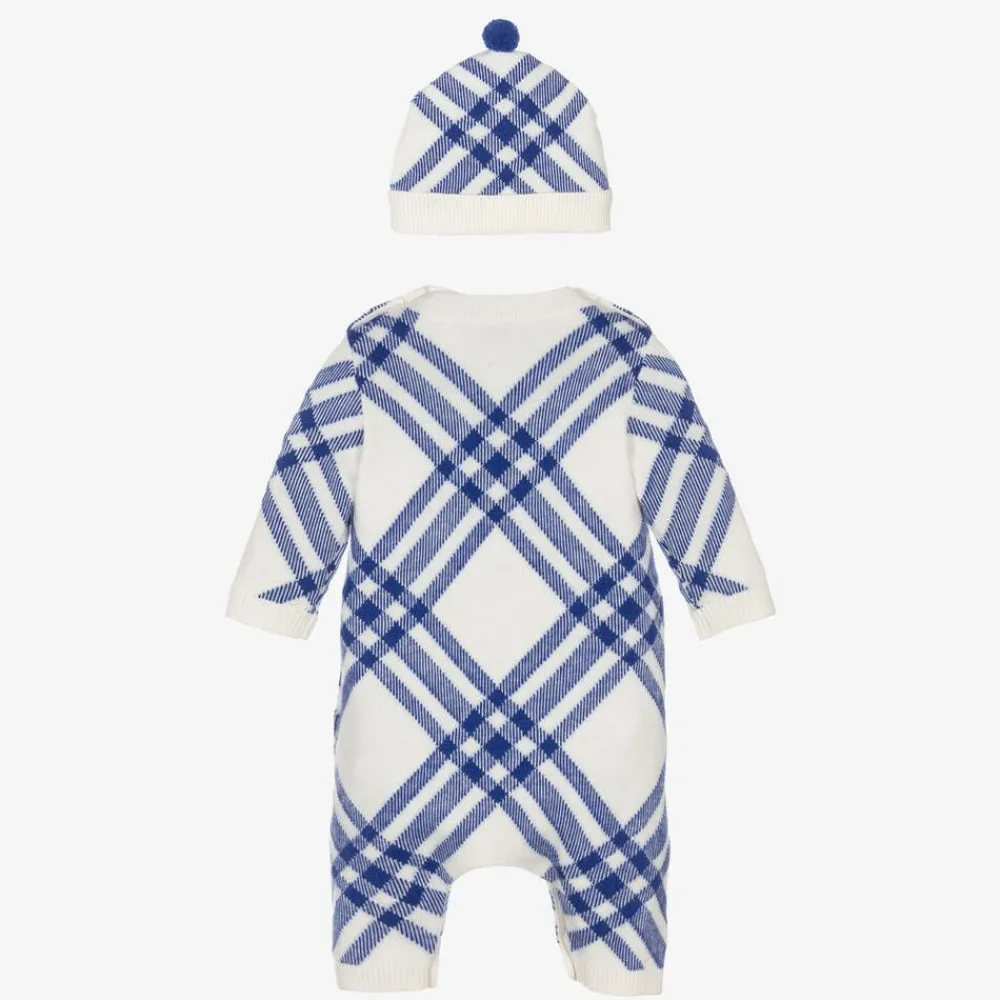 Burberry Gifts|Babysuits*Blue Check Wool & Cashmere Babysuit Set