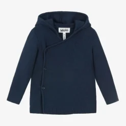 Molo Tops|Tops*Blue Cotton & Wool Hooded Cardigan Oceanic