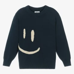 Molo Tops|Tops*Blue Cotton & Wool Smile Sweater