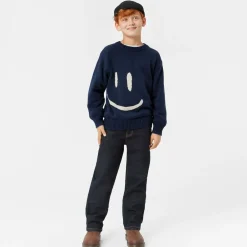 Molo Tops|Tops*Blue Cotton & Wool Smile Sweater