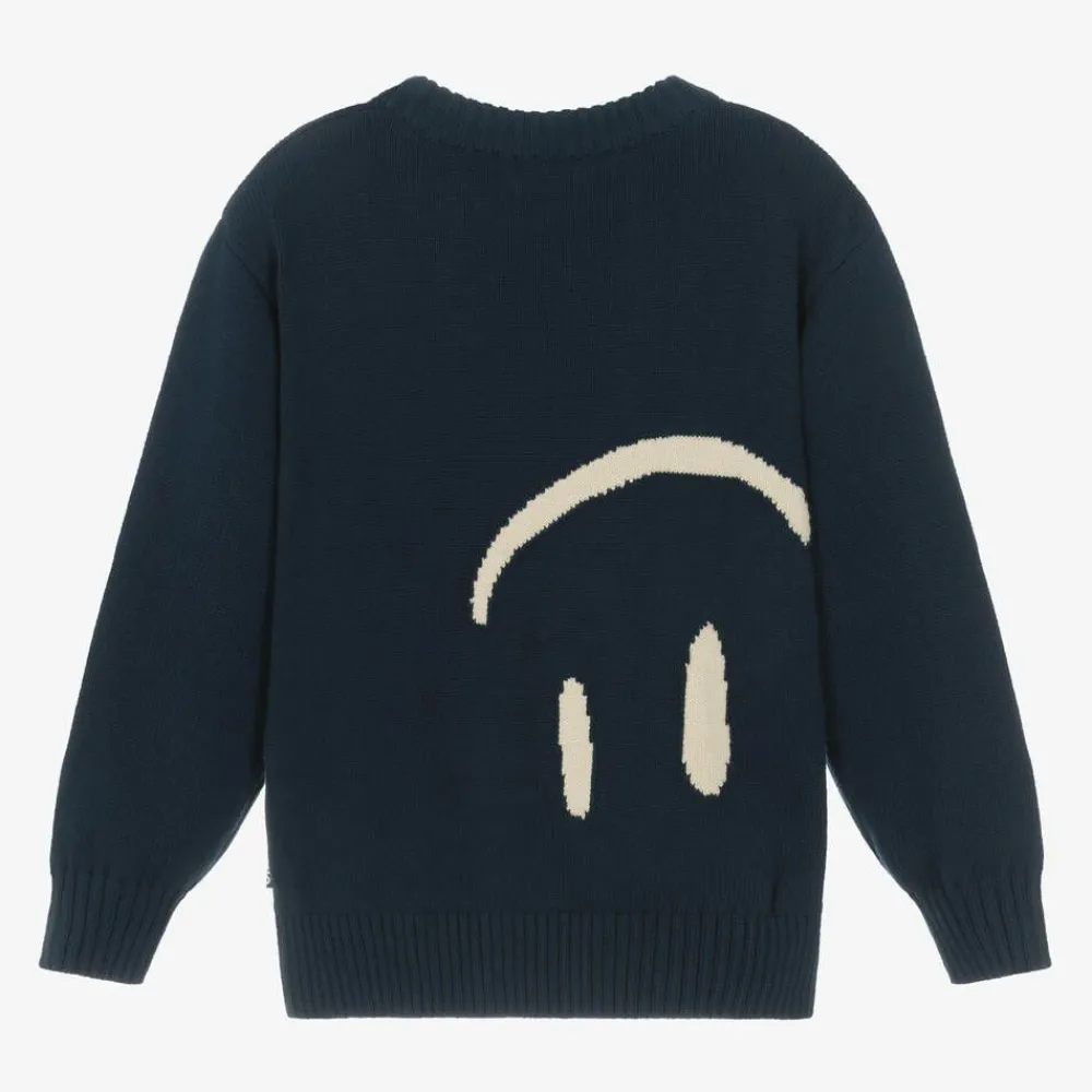 Molo Tops|Tops*Blue Cotton & Wool Smile Sweater